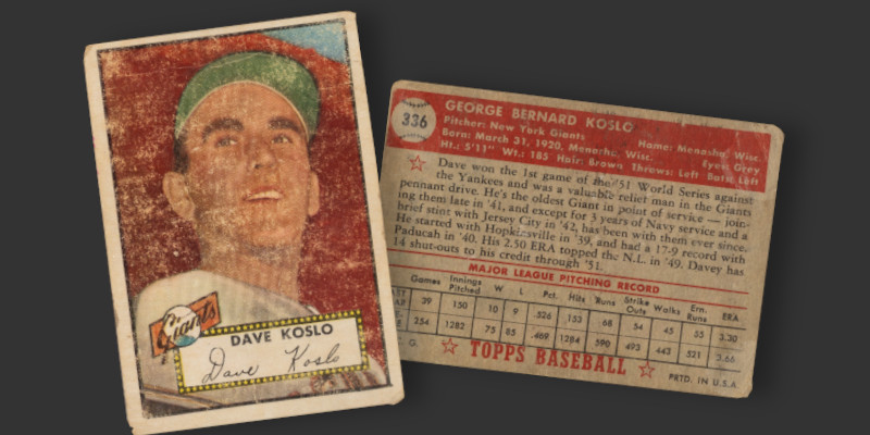 1952 Topps Dave Koslo baseball card.