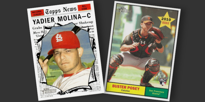 2010 Topps Heritage cards of Yadier Molina and Buster Posey