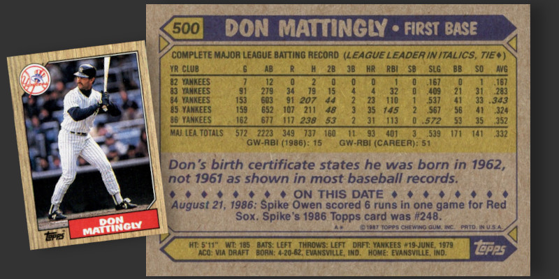 1987 Topps Don Mattingly baseball card