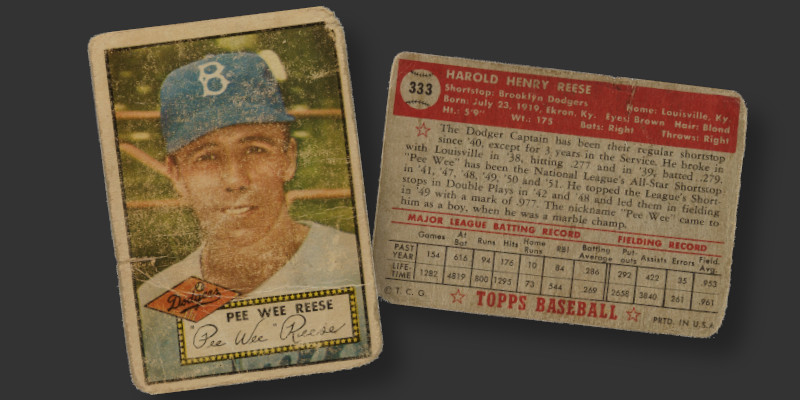 Image: 1952 Topps Pee Wee Reese. Poor condition.