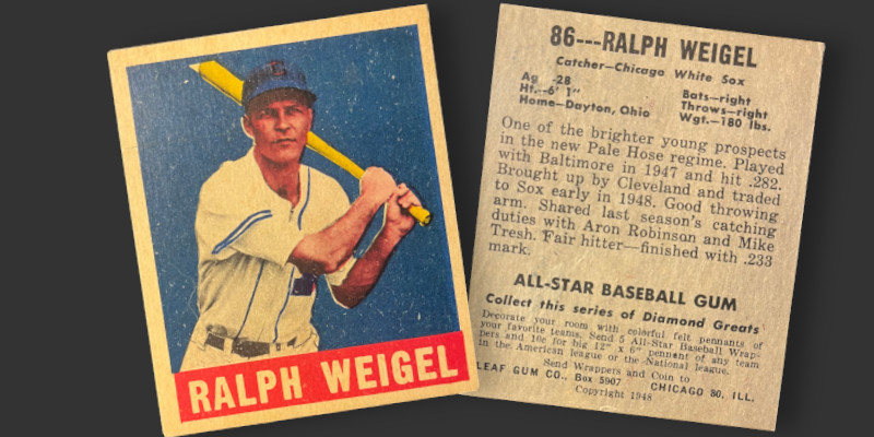 Image: 1949 Leaf baseball card of Ralph Weigel.