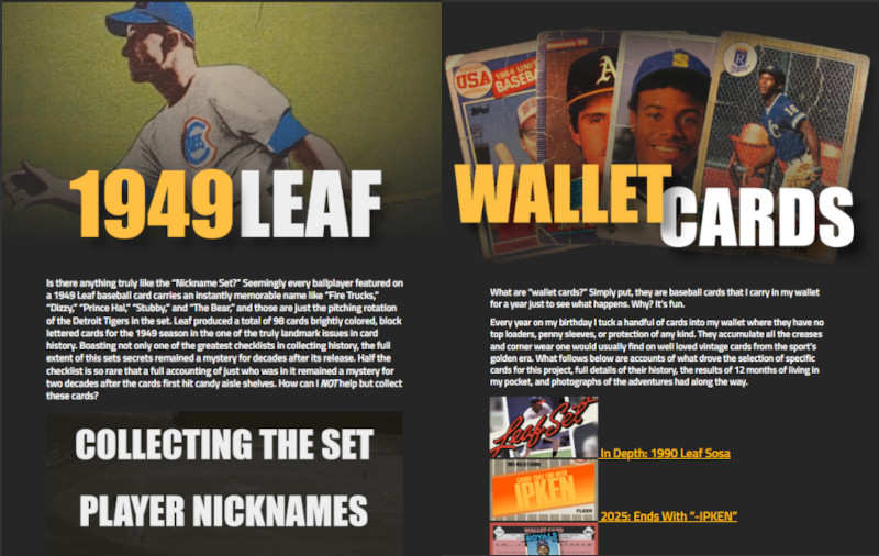 Image: Screenshots of new landing pages for 1949 Leaf and Wallet Cards.