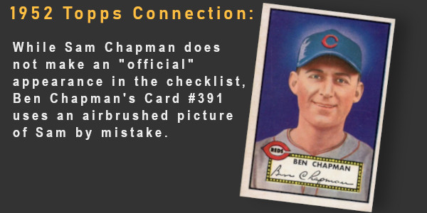 Image: 1952 Topps baseball card of Ben Chapman, which uses a picture of Sam Chapman by mistake.